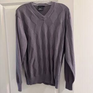 Mizuno Men's Argyle V-Neck Sweater L Gray Golf Knit Modal Cotton